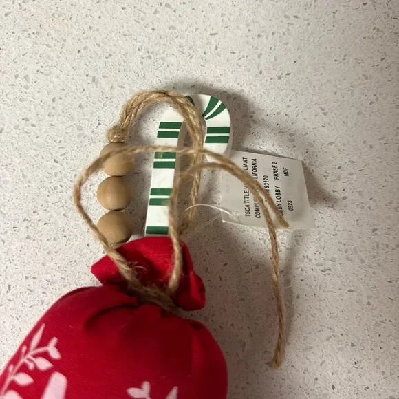 Farmhouse Monogram “M” Ornament | Red Fabric Christmas Decor | NWT - Picture 2 of 4